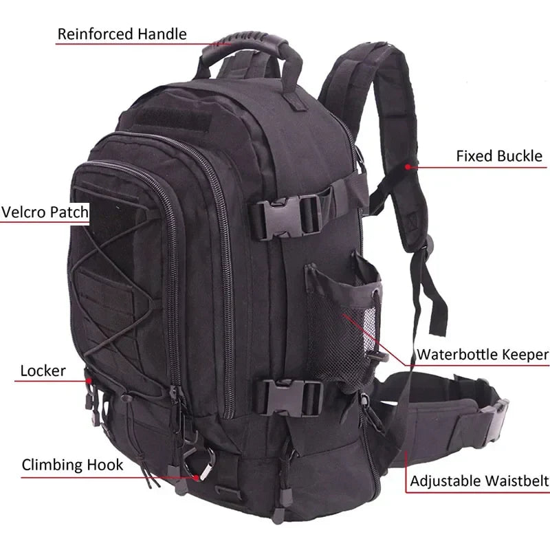 Tactical MOLLE Backpack Heavy-Duty Rucksack Black